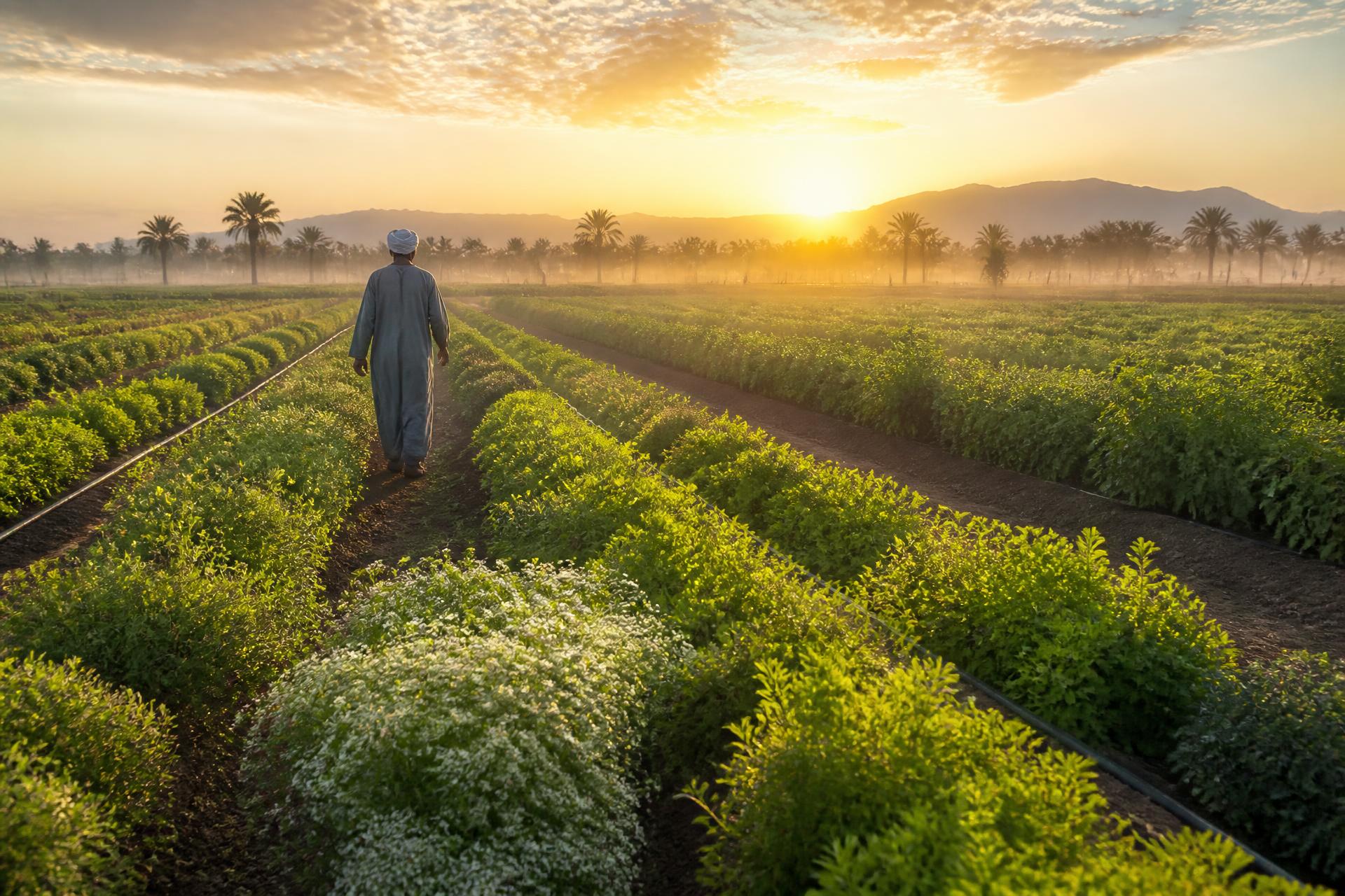 Farmer walking through a cultivated field